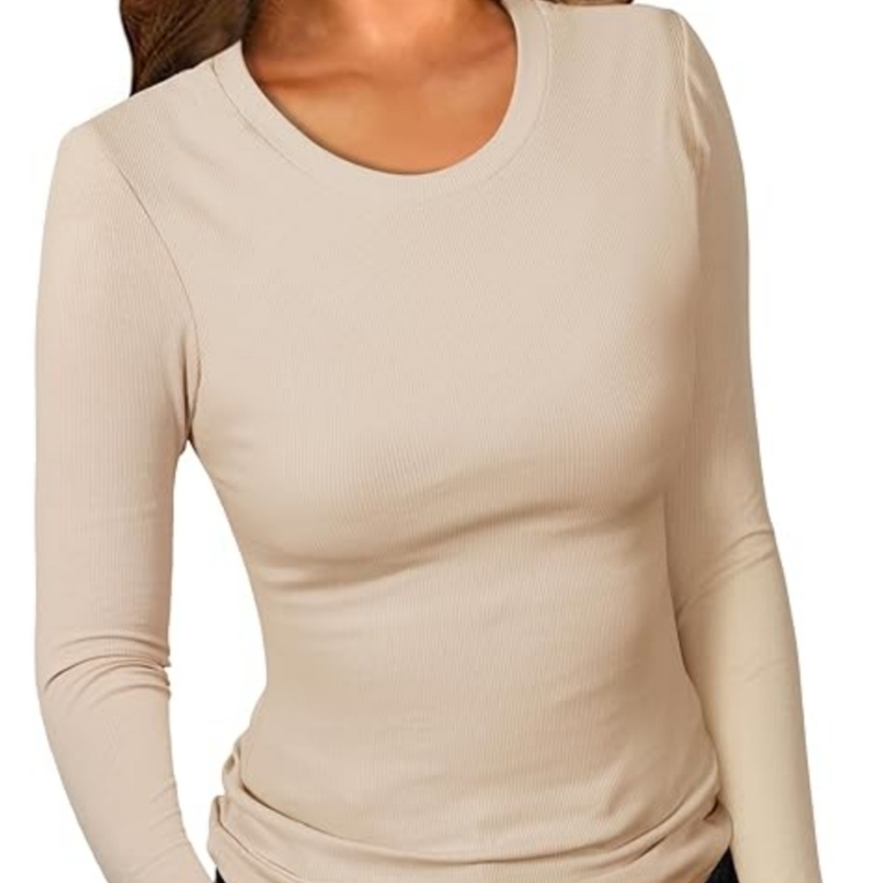 No Boundaries Beige Long Sleeve Ribbed Tee Size XS
